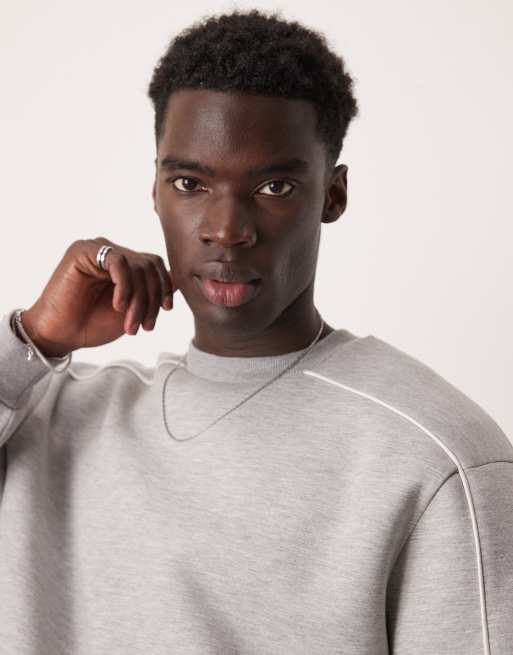 ASOS DESIGN - Recht sweatshirt van scubastof met biezen in grijs