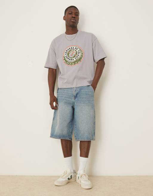 ASOS DESIGN - Recht T-shirt met grafische tekstprint in grijs, 2 van 4