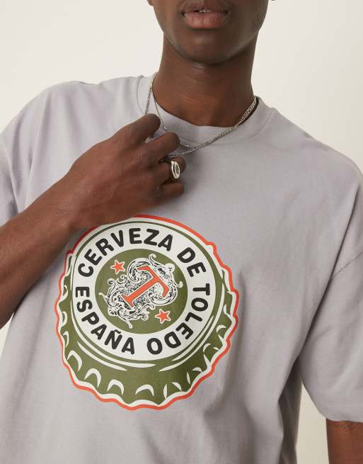 ASOS DESIGN - Recht T-shirt met grafische tekstprint in grijs, 3 van 4