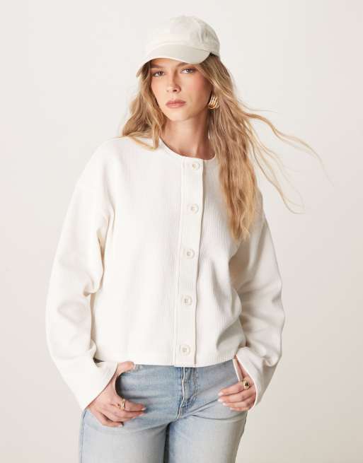ASOS DESIGN - Recht vest met wafelstructuur in wit