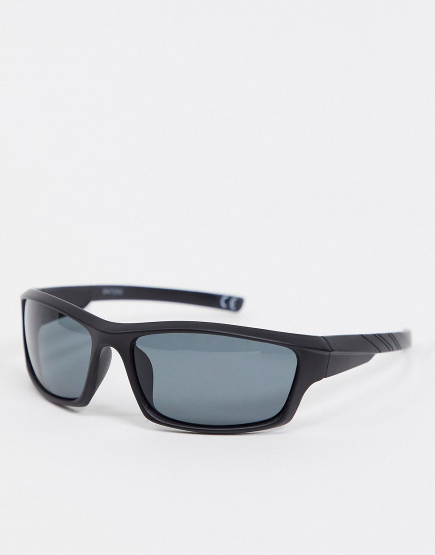 ASOS DESIGN - Rechte 90's zonnebril met klep in zwart met rookglas
