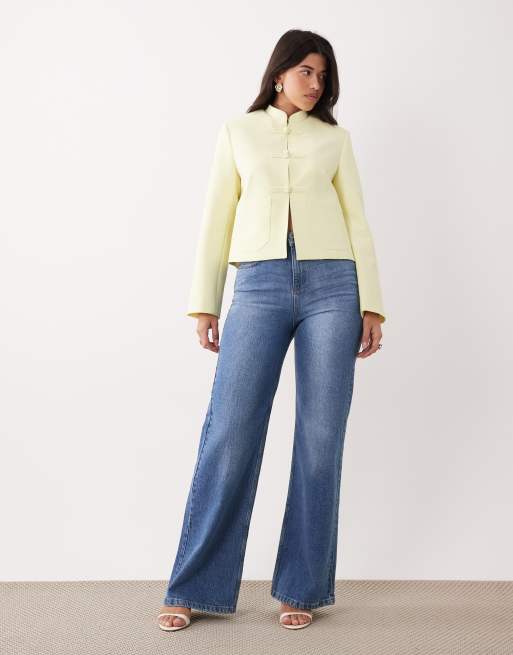 ASOS DESIGN - Rechte blazer met mandarijnkraag in geel, 2 van 4