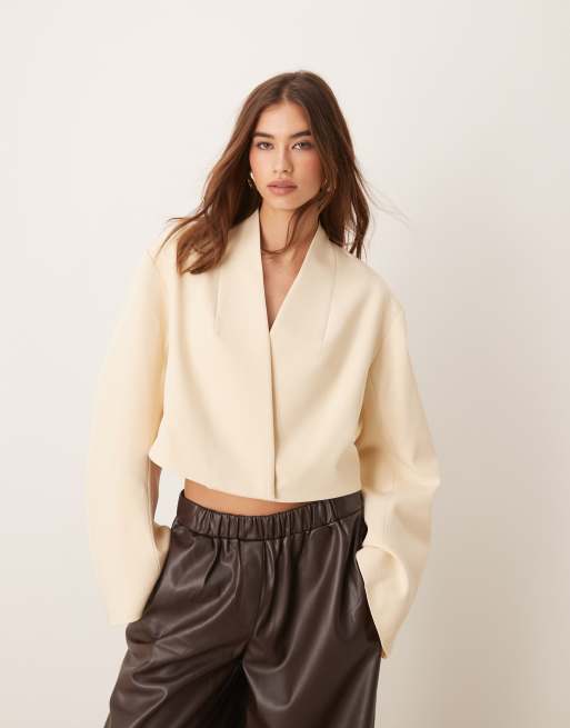 ASOS DESIGN - Rechte blazer met voorgevormde mouwen in karnemelk