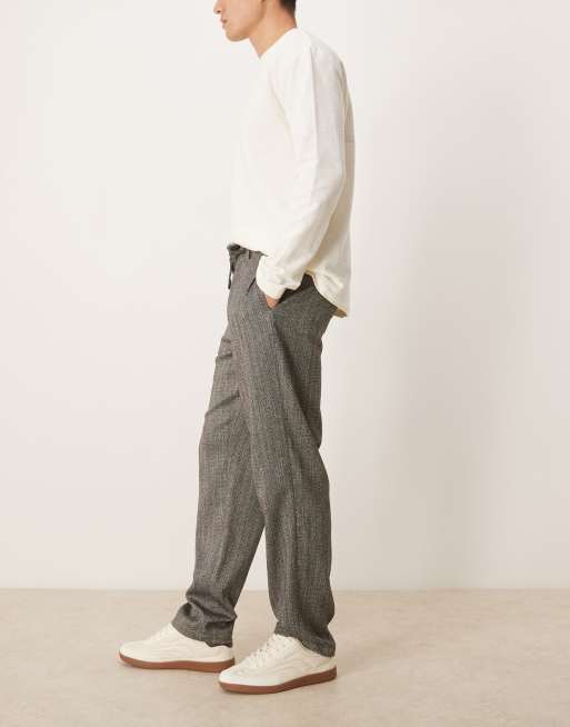 ASOS DESIGN - Rechte broek met visgraatmotief en strikceintuur in grijs, 3 van 5