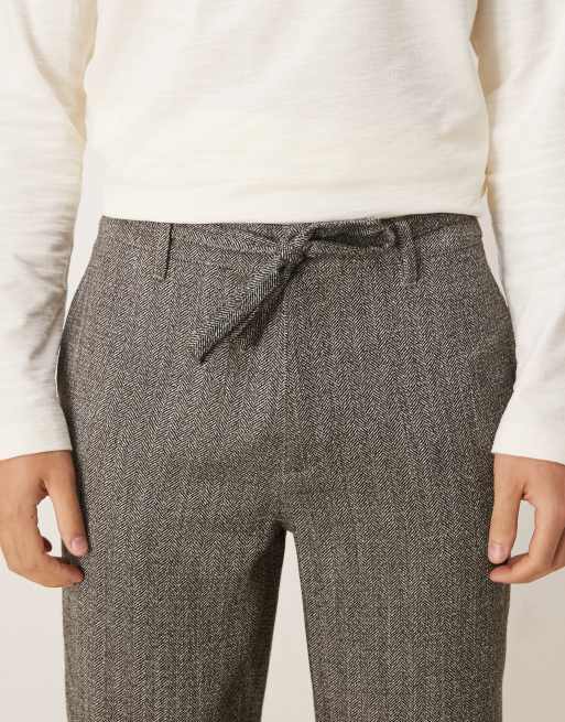 ASOS DESIGN - Rechte broek met visgraatmotief en strikceintuur in grijs, 4 van 5