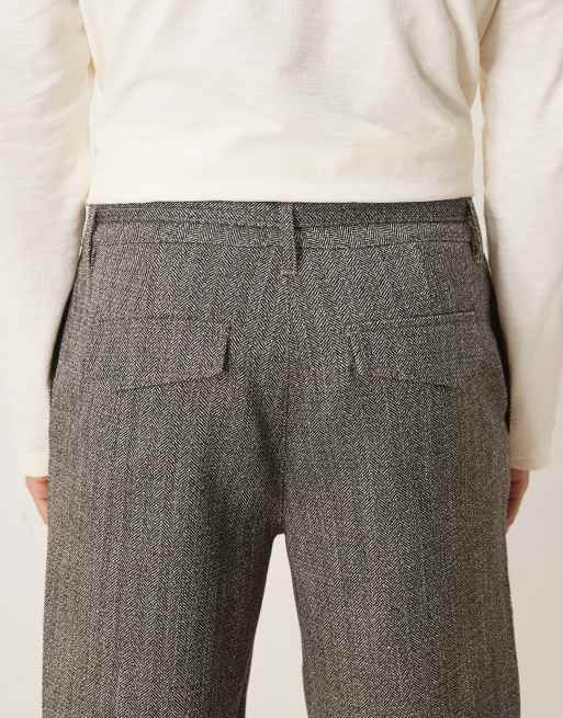 ASOS DESIGN - Rechte broek met visgraatmotief en strikceintuur in grijs, 5 van 5