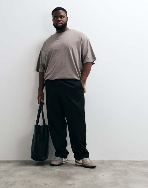 ASOS DESIGN rechte broek met visgraatmotief in zwart met elastische tailleband, 2 van 6