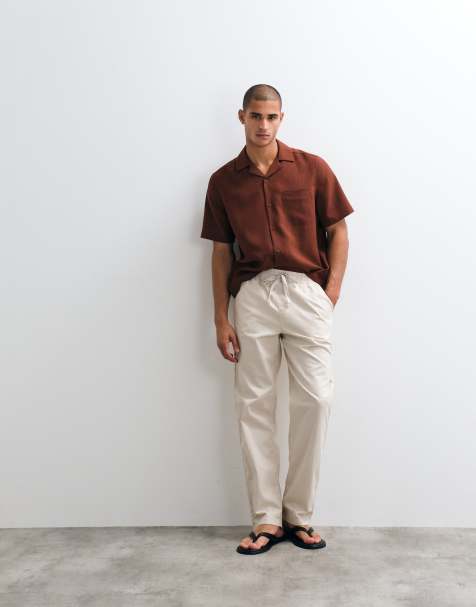 ASOS DESIGN - Rechte broek van linnenmix in stone - view 1