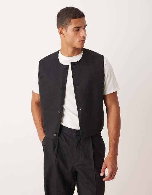 ASOS DESIGN - Rechte cropped gilet van linnenmix in zwart 