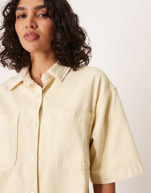 ASOS DESIGN - Rechte denim overhemdjurk in zachtgeel, 3 van 4
