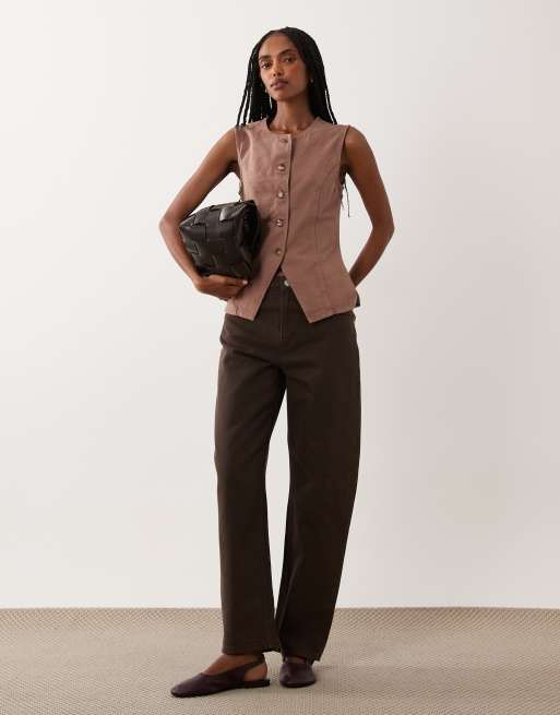 ASOS DESIGN - Rechte denim tanktop in mokka, deel van co-ord set, 2 van 4