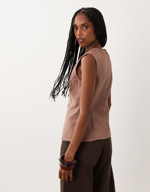 ASOS DESIGN - Rechte denim tanktop in mokka, deel van co-ord set, 4 van 4