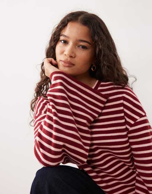 ASOS DESIGN - Rechte geborstelde gestreepte top met wijde mouwen in bordeauxrood, 3 van 4