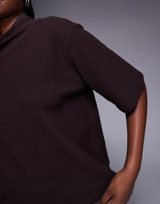 ASOS DESIGN - Rechte geribbelde top met opstaande boord in bruin, 3 van 4