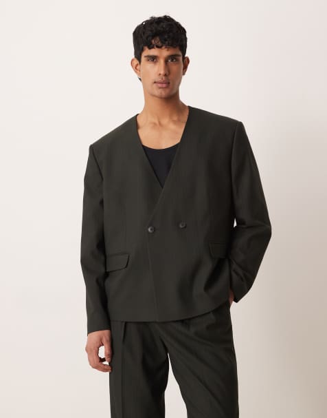 ASOS DESIGN - Rechte geweven colbert met strepen in stone - view 1