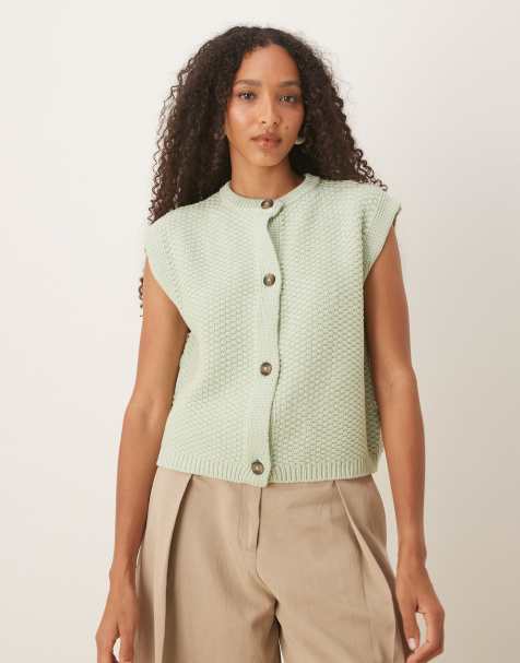 ASOS DESIGN - Rechte gilet met gebreide steken en knoopdetail in pistachegroen - view 1