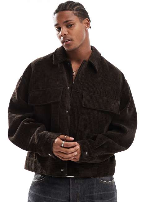 ASOS DESIGN - Rechte Harrington jack met wafelstructuur in bruin