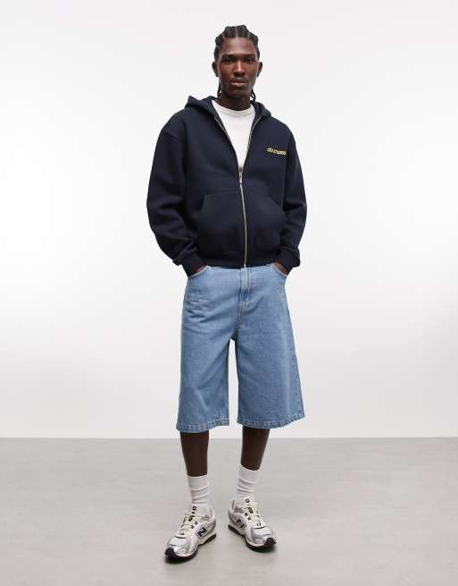 ASOS DESIGN - Rechte hoodie met ritssluiting en print in marineblauw, 3 van 5