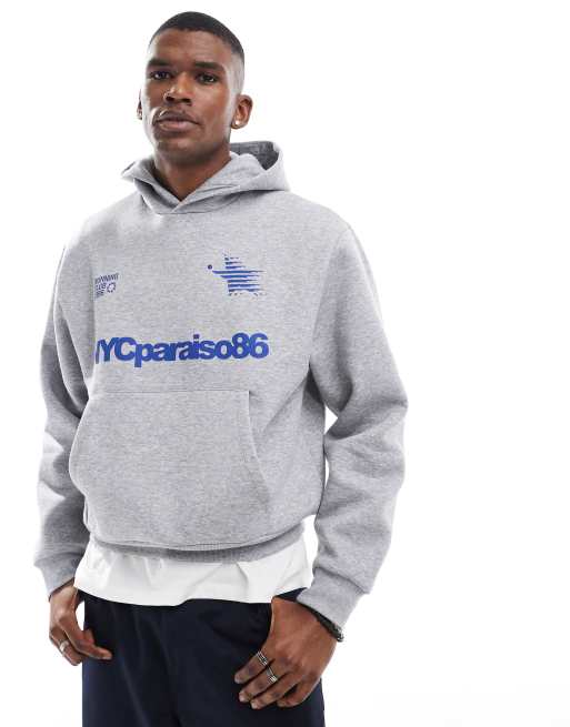 ASOS DESIGN boxy oversized hoodie with athletic print in gray