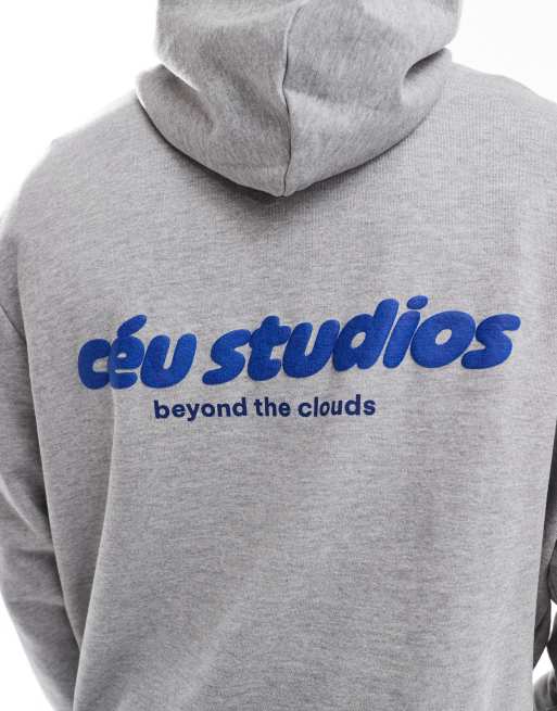 ASOS DESIGN oversized boxy hoodie with text prints in grey marl