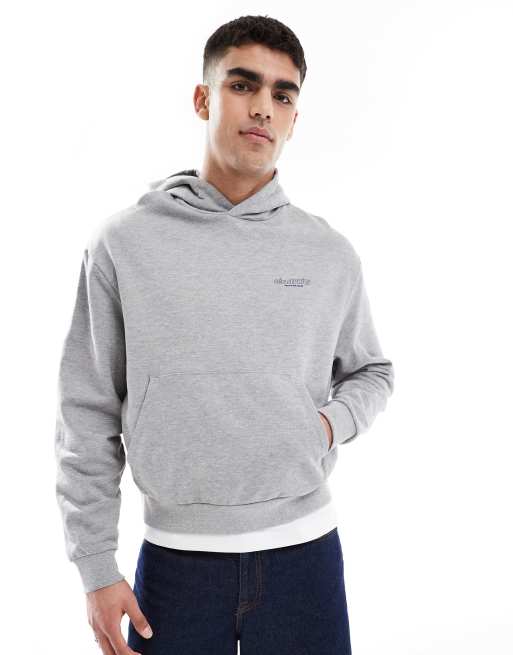 ASOS DESIGN oversized boxy hoodie with text prints in grey marl