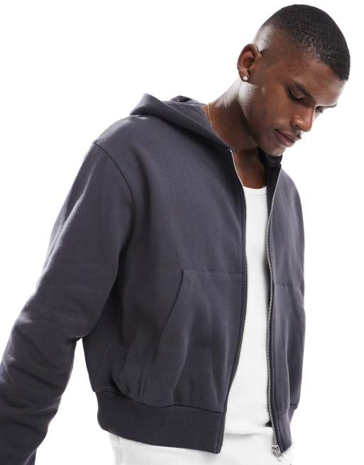 ASOS DESIGN - Rechte hoodie met verlaagde schouders en rits in grijs