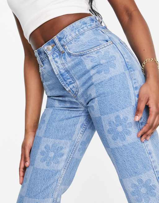 ASOS DESIGN - Rechte jeans met halfhoge taille van katoen in gebloemde laser ruit, 4 van 4