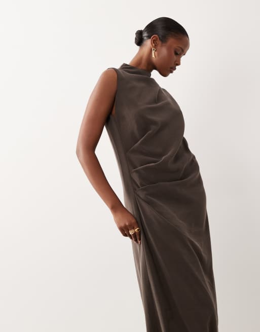 ASOS DESIGN - Rechte maxi jurk met ruimvallende heupen in chocoladebruin, 4 van 4