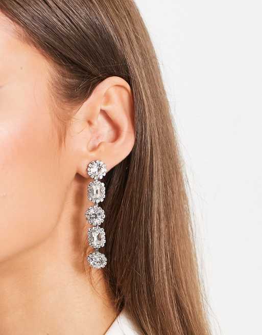 ASOS DESIGN - Rechte oorhangers met gemixte sierkristallen in zilverkleur