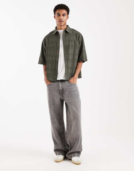 ASOS DESIGN - Rechte oversized geruit overhemd met textuur in kaki, 2 van 5