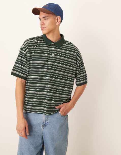 ASOS DESIGN - Rechte oversized gestreepte polo in groen - view 1