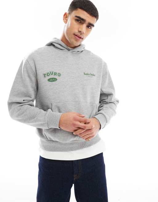 ASOS DESIGN - Rechte oversized hoodie met print in gemêleerd grijs