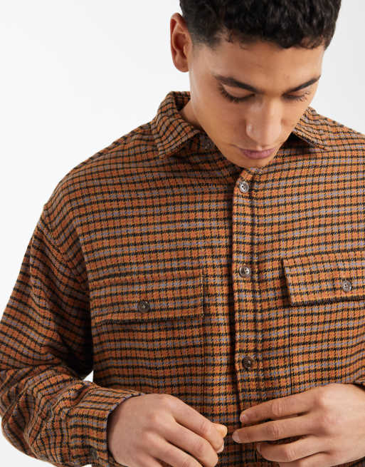 ASOS DESIGN - Rechte oversized overhemd met micro ruitjes in bruin, 6 van 6