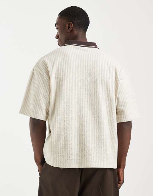 ASOS DESIGN - Rechte oversized polo met borduursel op de borst in crème met textuur, 5 van 5