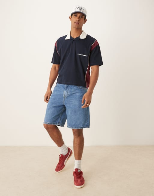 ASOS DESIGN - Rechte oversized polo met print op de borst in marineblauw, 3 van 4