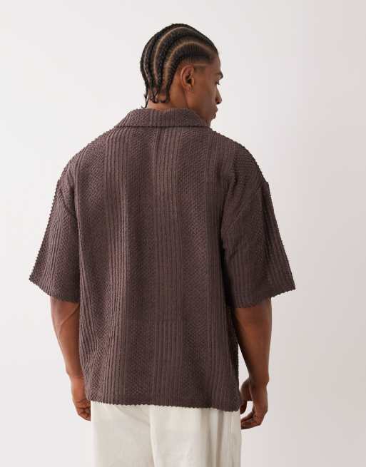 ASOS DESIGN - Rechte oversized polo van stof met textuur in bruin, 3 van 5
