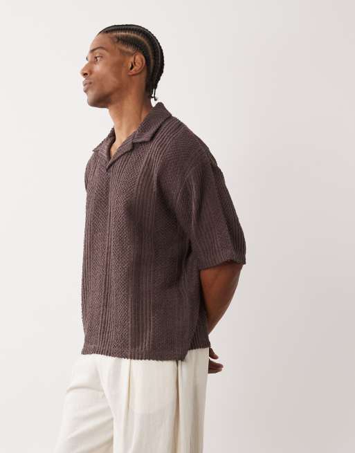 ASOS DESIGN - Rechte oversized polo van stof met textuur in bruin, 4 van 5