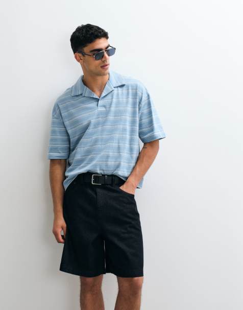 ASOS DESIGN - Rechte oversized polo van zware stof met blauwe strepen en textuur - view 1