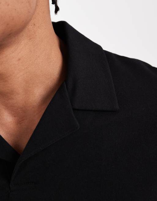 ASOS DESIGN - Rechte oversized polo van zware stof met reverskraag in zwart  , 5 van 5