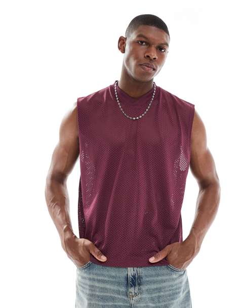 ASOS DESIGN - Rechte oversized tanktop van mesh in bordeauxrood - view 1