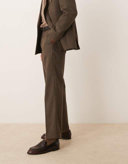 ASOS DESIGN - Rechte pantalon van een wolmix in bruin visgraatmotief, 2 van 5