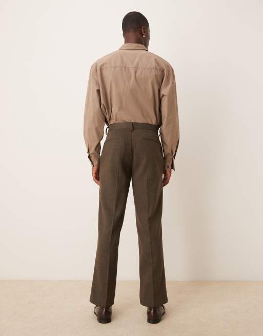 ASOS DESIGN - Rechte pantalon van een wolmix in bruin visgraatmotief, 4 van 5