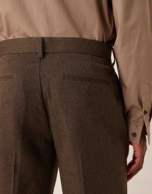 ASOS DESIGN - Rechte pantalon van een wolmix in bruin visgraatmotief, 5 van 5