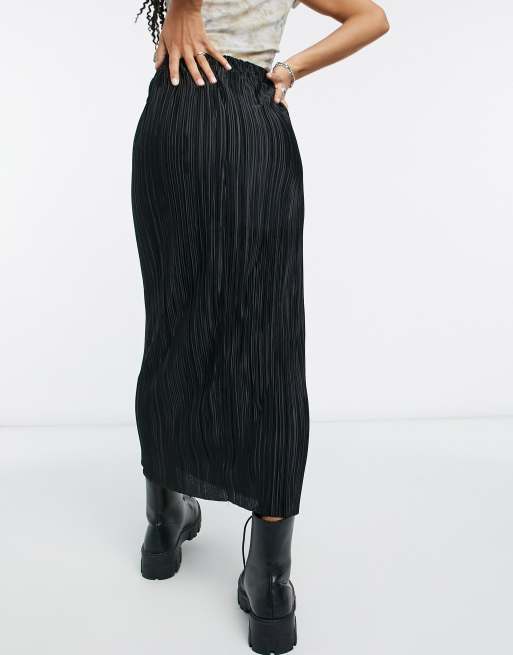 ASOS DESIGN - Rechte plissé midirok in zwart, 2 van 4