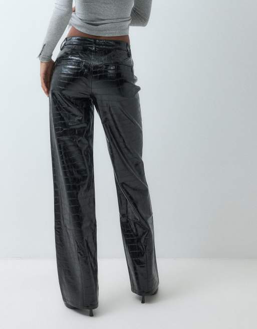 ASOS DESIGN rechte PU-jeans met rechte pijp in krokodillenprint, 3 van 5
