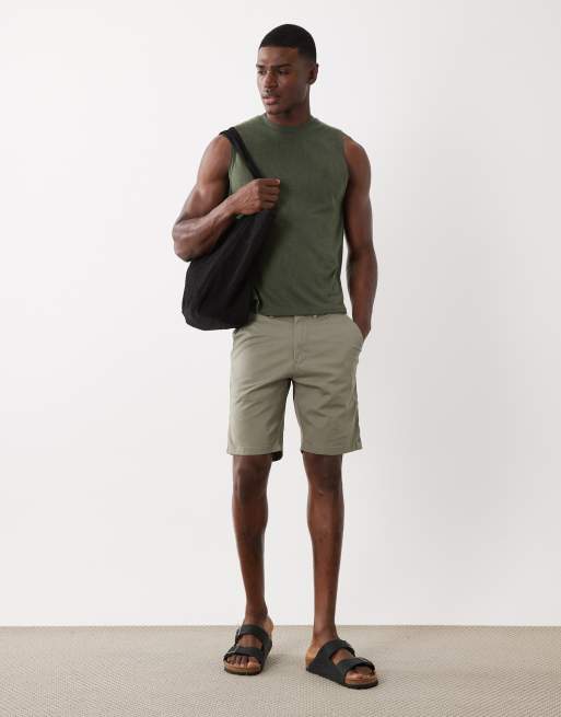 ASOS DESIGN - Rechte regular-fit tanktop met linnenlook in donkergroen, 2 van 5