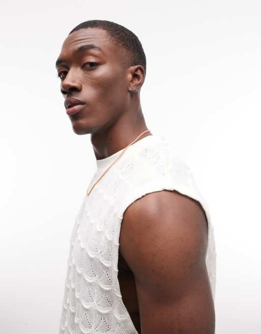 ASOS DESIGN - Rechte regular-fit tanktop van zware stof met textuur in crème, 4 van 5