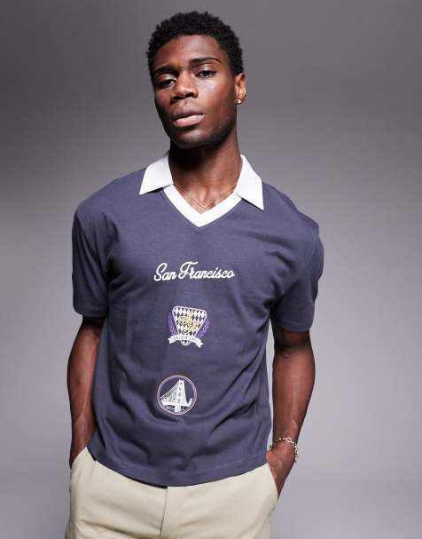 ASOS DESIGN - Rechte ruimvallende polo met sportprint op de voorkant in antracietgrijs - view 1