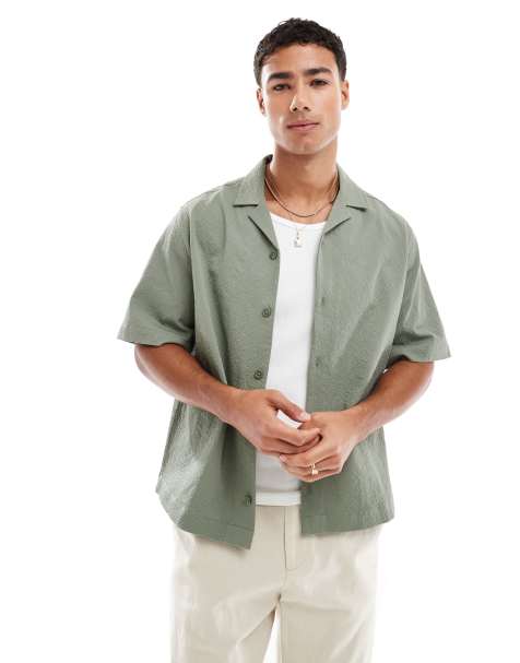 ASOS DESIGN - Rechte seersucker overhemd met reverskraag in saliegroen - view 1