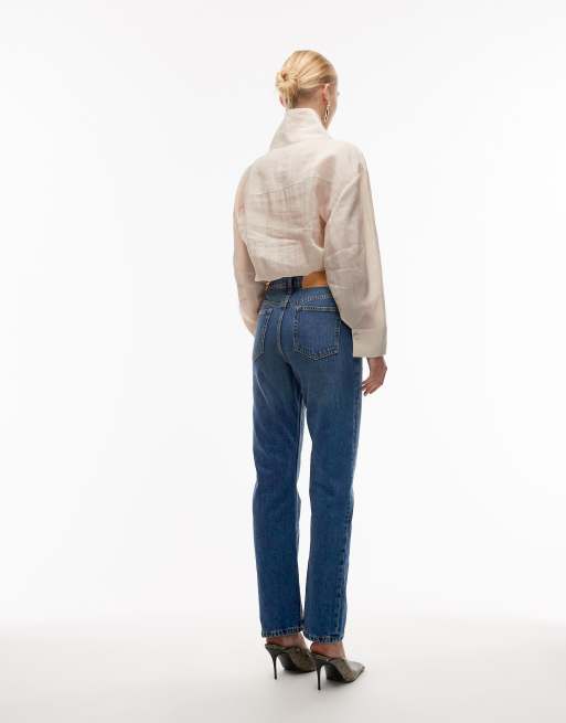 ASOS DESIGN - Rechte smalle jeans met hoge taille in donker middenblauw , 2 van 5